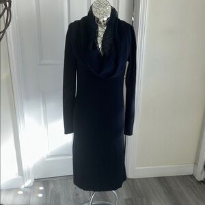 Vintage YSL Yves Saint Laurent Navy Long Sleeve Silk and Lambs Wool Dress Sz 42
